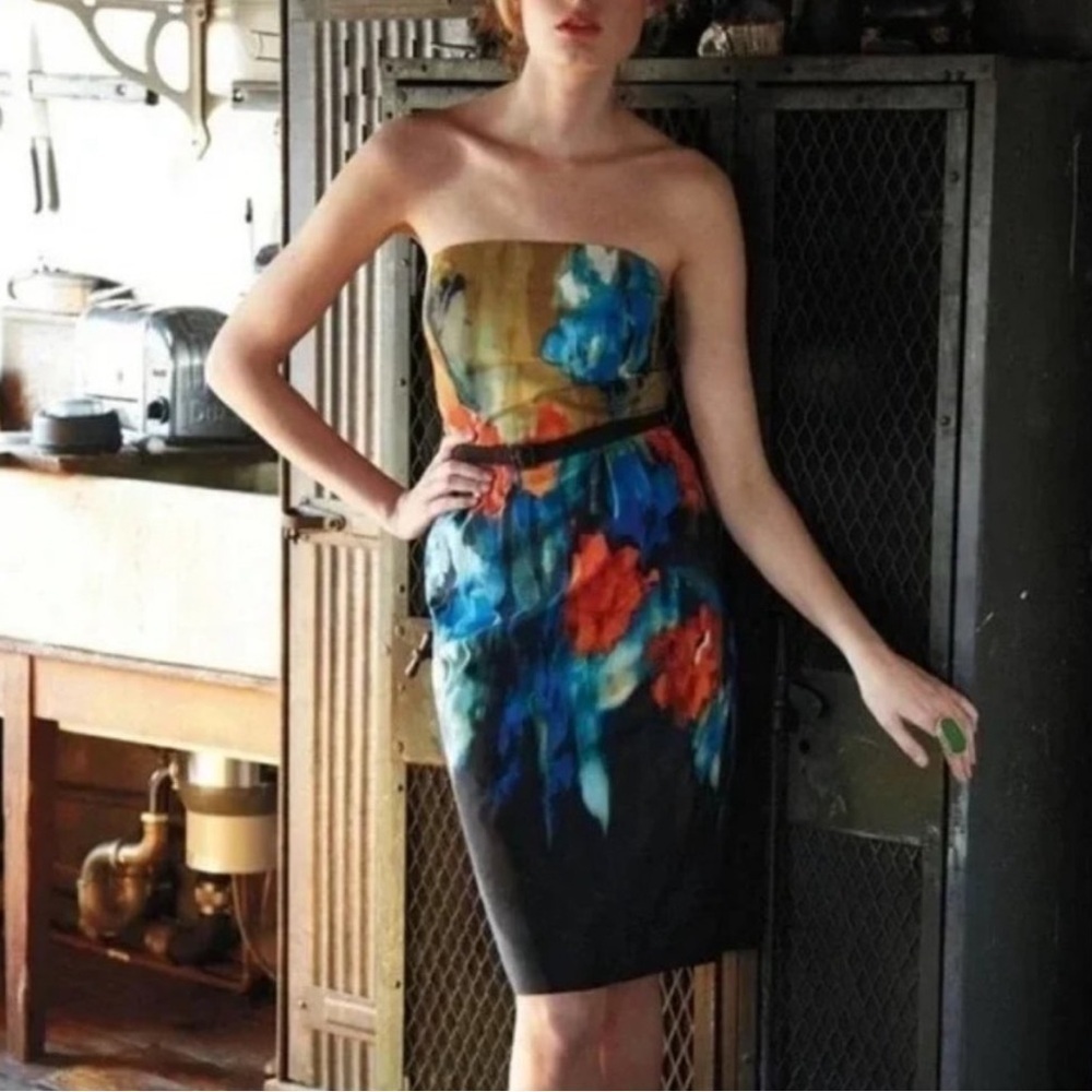 Anthropologie Moulinette Soeurs Watercolor Splashed Palette Strapless Dress 2